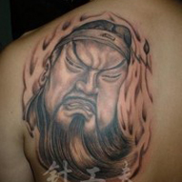 霸气彩色的关公头像纹身图案大全