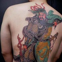 霸气彩色的关公头像纹身图案大全