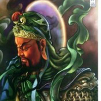 霸气彩色的关公头像纹身图案大全