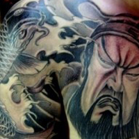 霸气彩色的关公头像纹身图案大全
