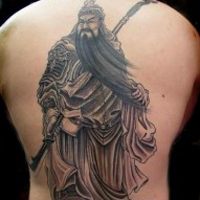 霸气彩色的关公头像纹身图案大全