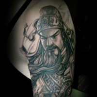 霸气彩色的关公头像纹身图案大全