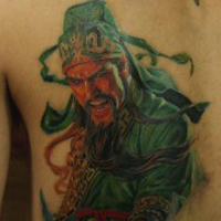 霸气彩色的关公头像纹身图案大全