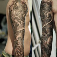 霸气彩色的关公头像纹身图案大全