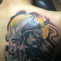 霸气彩色的关公头像纹身图案大全