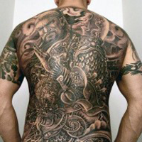 霸气彩色的关公头像纹身图案大全