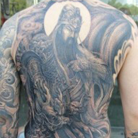 霸气彩色的关公头像纹身图案大全