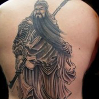 霸气彩色的关公头像纹身图案大全