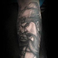 霸气彩色的关公头像纹身图案大全