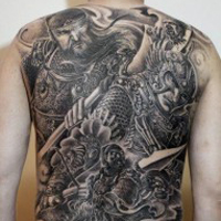 霸气彩色的关公头像纹身图案大全