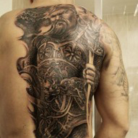 霸气彩色的关公头像纹身图案大全