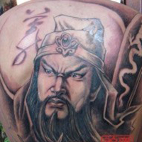 霸气彩色的关公头像纹身图案大全