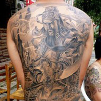 霸气彩色的关公头像纹身图案大全