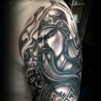 霸气彩色的关公头像纹身图案大全