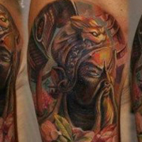 霸气彩色的关公头像纹身图案大全