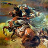 霸气彩色的关公头像纹身图案大全