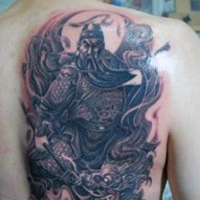 霸气彩色的关公头像纹身图案大全