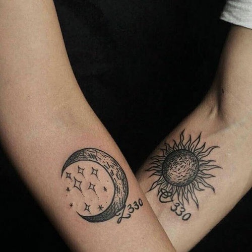 欧美小清新情侣黑白纹身图案