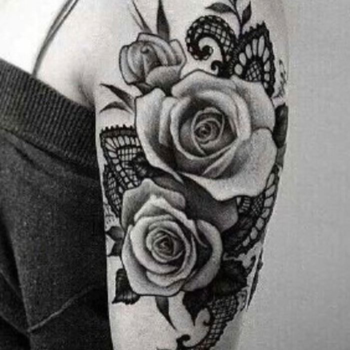 霸气个性欧美黑白花臂纹身