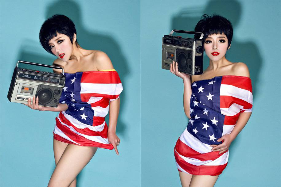 房程程欧美风写真性感红唇装俏皮可爱