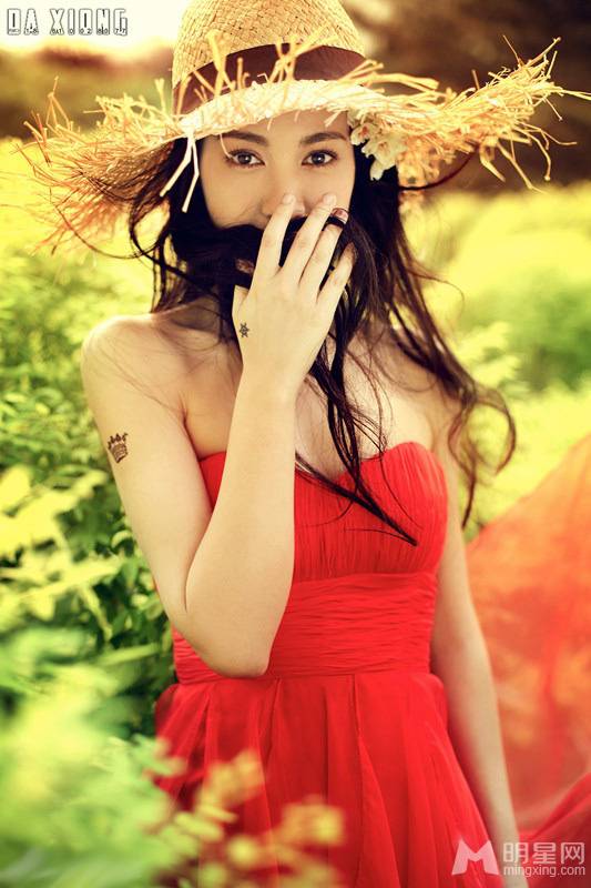 明星演员杨雪红裙飘逸唯美写真