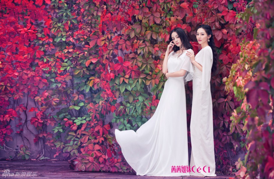 女星迪丽热巴与黄梦莹唯美婚纱写真