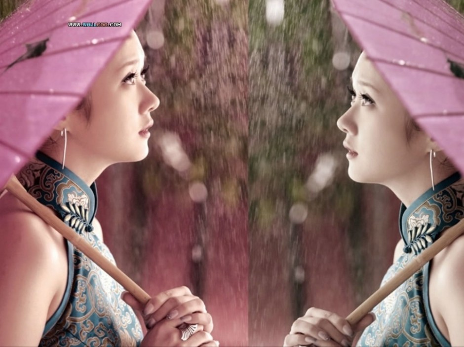 韩国女明星张娜拉花伞旗袍复古写真