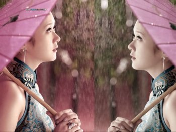 韩国女明星张娜拉花伞旗袍复古写真