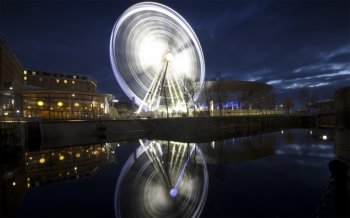 美丽夜景高清图片素材 美丽利物浦夜景摩天轮钟楼高清壁纸