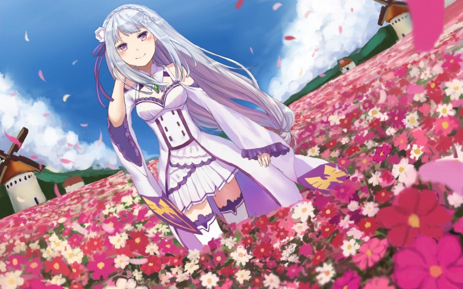 花海中的动漫萌妹图片