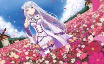 花海中的动漫萌妹图片