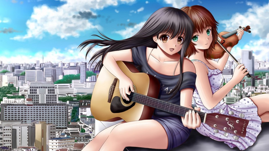 弹吉他唯美二次元动漫图片