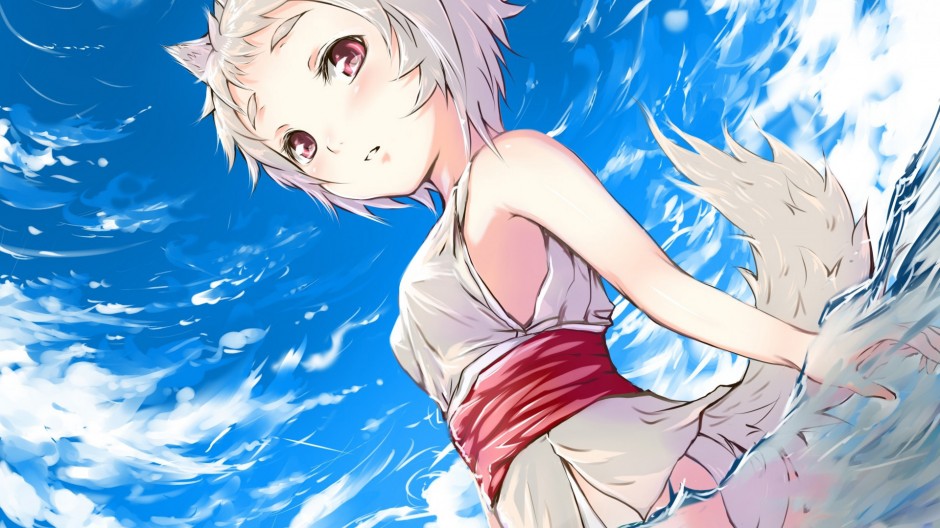 蓝天下的短发动漫美女图片