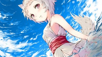 蓝天下的短发动漫美女图片