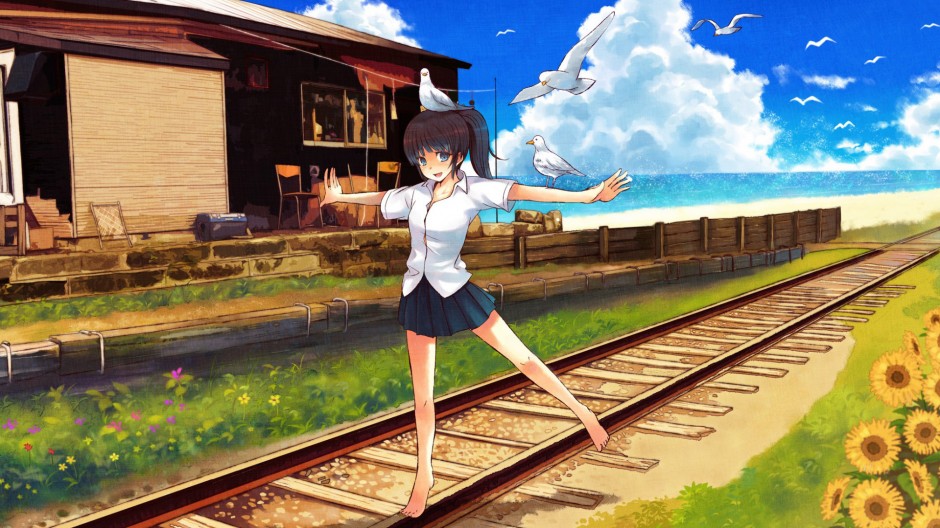 铁路游玩的可爱美女动漫图片