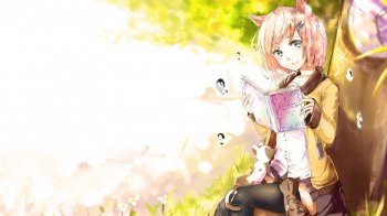 树林里的可爱短发动漫美女图片