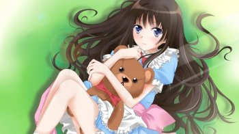 长发动漫少女抱熊图片精选