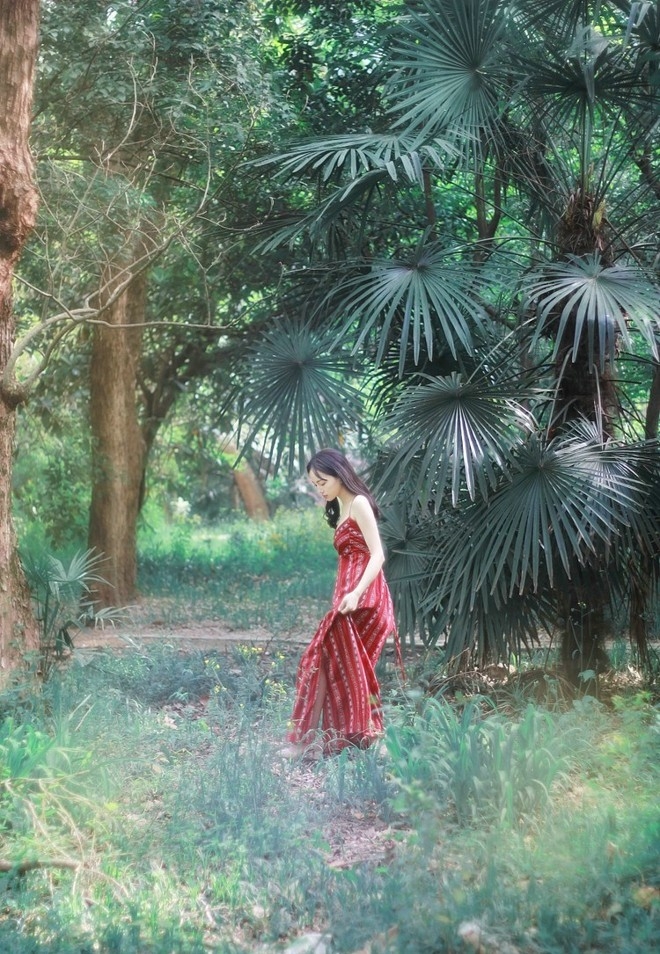 楚楚动人唯美红裙森系清甜女生美优雅靓丽写真