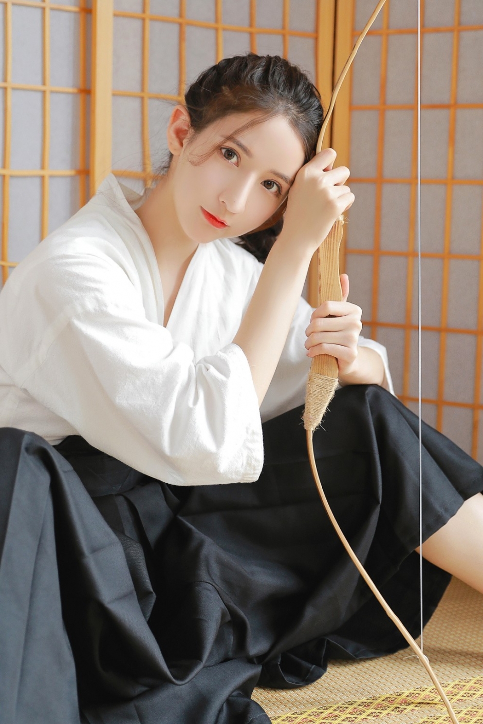 氧气剑道服美女樱唇粉面唯美清新闺房制服写真