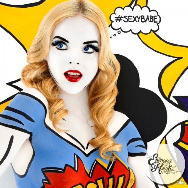 金发美女漫画风格人体艺术彩绘图片