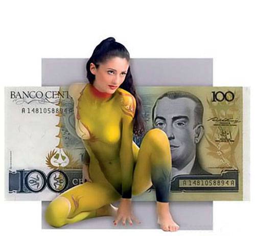 挑战视觉极限 金钱与美女人体彩绘作品
