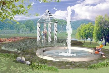 温馨油画公园喷泉图片