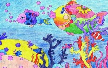 清新意境幼儿画的海底图片