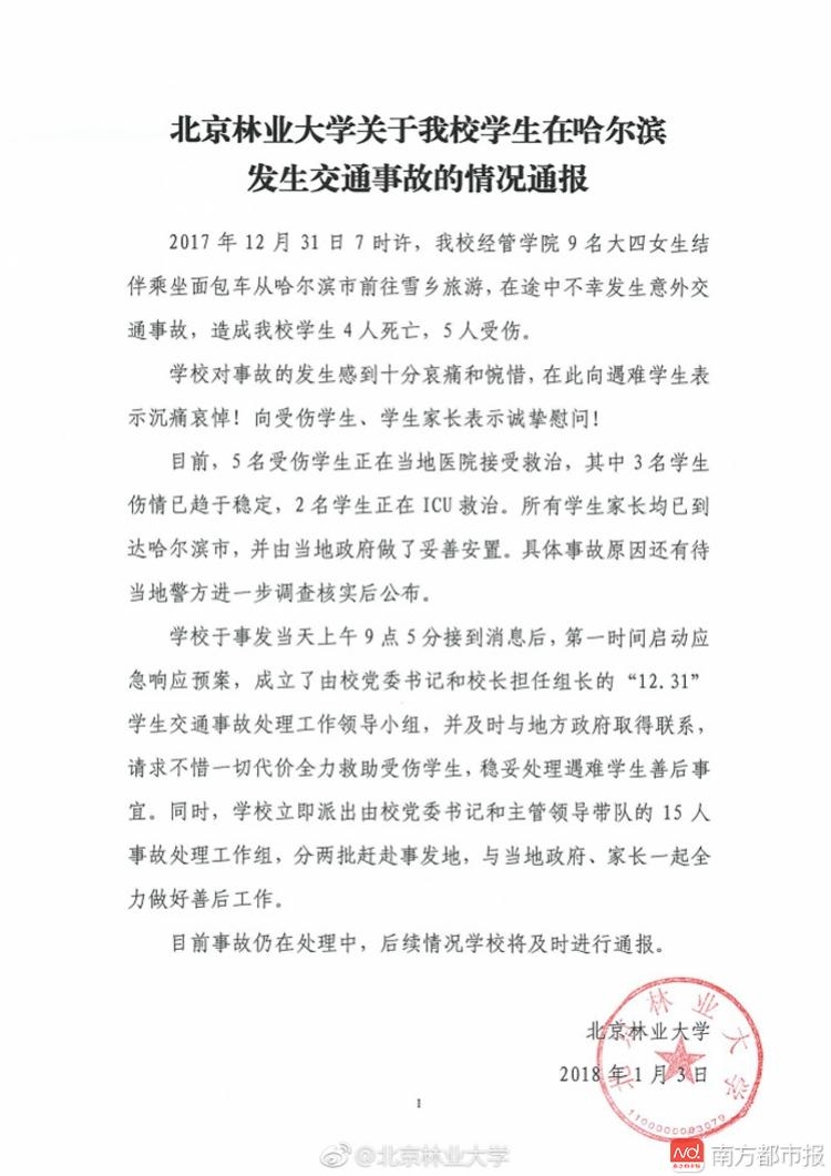 北京林业大学9名女生遇车祸：系毕业游 有的已保研
