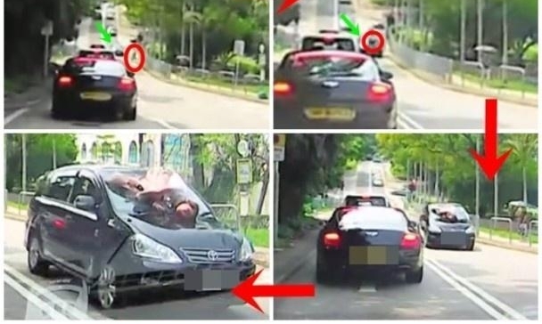 女子被撞上车头 司机没停车一路飞奔