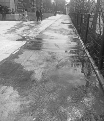 地铁站外污水横流 出站乘客踮脚经过